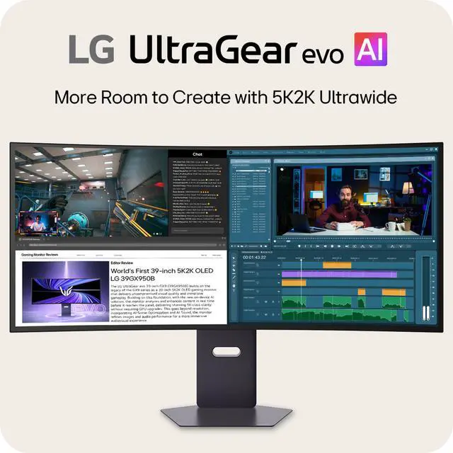 Alt view image 19 of 19 - LG UltraGear 39 inch Dual Mode WUHD 5K2K 165Hz Full HD 330Hz FreeSync Premium Pro & G-Sync Compatible HDR500 USB-C Built-in Speakers Curved OLED Gaming Computer Monitor with Height Adjustable, Swivel & Tilt Stand 39GX950B-B