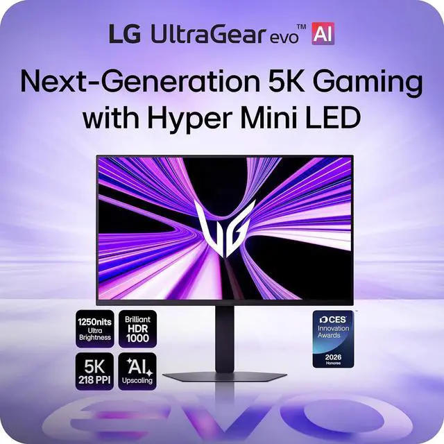 Alt view image 2 of 20 - LG UltraGear evo AI 27 inch Dual Mode 5K 165Hz QHD 2K 1440P 330Hz IPS MINI LED AMD FreeSync Premium & G-Sync Compatible HDR1000 1ms USB-C Built-in Speaker Gaming Computer Monitor with Height/Swivel/Pivot/Tilt Stand 27GM950B-B