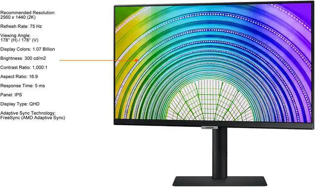 Alt view image 6 of 6 - SAMSUNG S60UA ViewFinity LS27A600UUNXGO 27" QHD 2560 x 1440 (2K) 75 Hz HDMI, DisplayPort, USB, Audio FreeSync (AMD Adaptive Sync) Flat Panel IPS Monitor