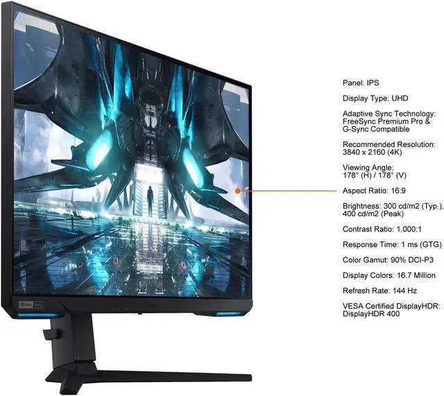 Alt view image 5 of 14 - Samsung Odyssey G7 LS28AG700NNXZA 28" 3840 x 2160 (4K) 144Hz IPS DisplayHDR 400 1ms (GTG) FreeSync Premium Pro G-Sync Compatible DisplayPort HDMI 2.1 USB Swivel Pivot Height Adjust Tilt VESA Gaming Monitor