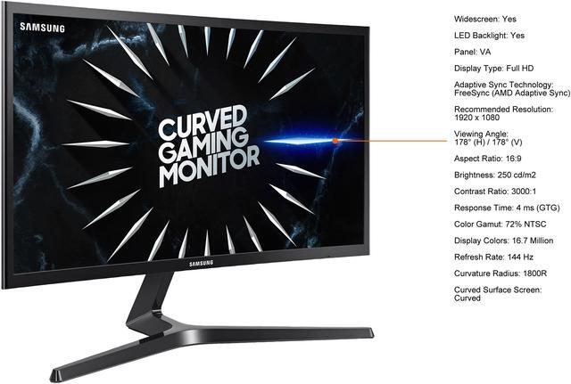 Alt view image 4 of 15 - SAMSUNG CRG5 Series LC24RG50FZNXZA 24" Full HD 1920 x 1080 144 Hz HDMI, DisplayPort FreeSync (AMD Adaptive Sync) Curved Gaming Monitor