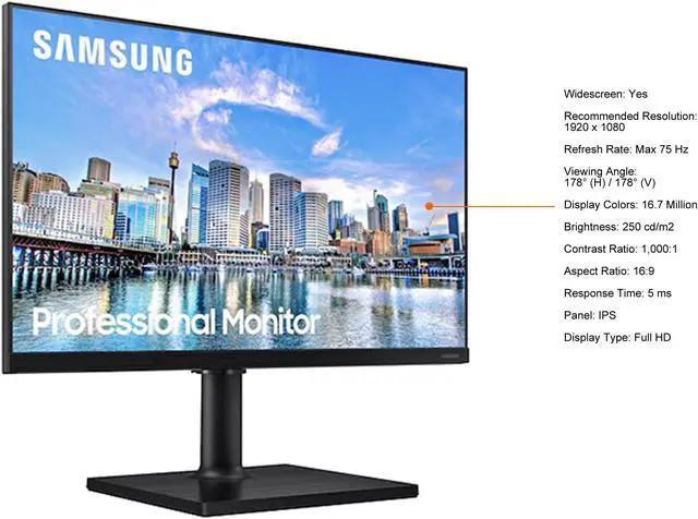 Alt view image 5 of 14 - SAMSUNG 22" Max 75 Hz IPS FHD IPS Monitor 5 ms HDMI, DisplayPort, USB, Audio Flat Panel LF22T454FQNXGO