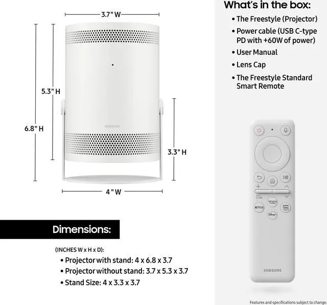 Alt view image 5 of 8 - SAMSUNG 30" - 100" Freestyle FHD HDR Smart Portable Projector for Indoor and Outdoor Home Theater (SP-LSP3BLAXZA)