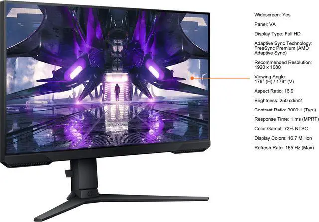 Alt view image 4 of 20 - SAMSUNG 24" 165 Hz (Max) VA FHD Gaming Monitor FreeSync Premium (AMD Adaptive Sync) 72% NTSC HDMI, DisplayPort, Audio Odyssey G32A LS24AG320NNXZA