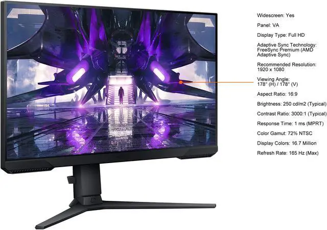 Alt view image 4 of 20 - SAMSUNG Odyssey G3 27" 165 Hz VA Full HD FreeSync Premium (AMD Adaptive Sync) 1920 x 1080 HDMI, DisplayPort, Height Adjustable Pivot Swivel Gaming Monitor LS27AG320NNXZA