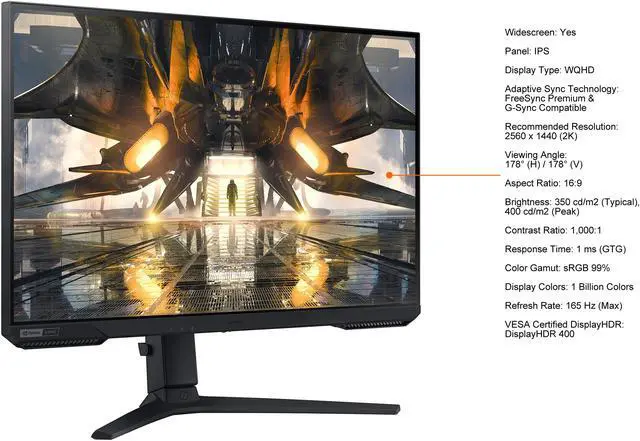 Alt view image 5 of 12 - SAMSUNG 32" 165 Hz (Max) IPS WQHD IPS Gaming Monitor FreeSync Premium & G-Sync Compatible sRGB 99% HDMI, DisplayPort, Audio Odyssey G52A LS32AG520PNXZA