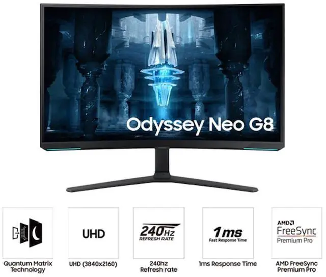 Main image of SAMSUNG 32" Max 240 Hz VA UHD Gaming Monitor FreeSync Premium Pro (AMD Adaptive Sync) HDMI, DisplayPort, USB, Audio Odyssey Neo G8 LS32BG852NNXGO