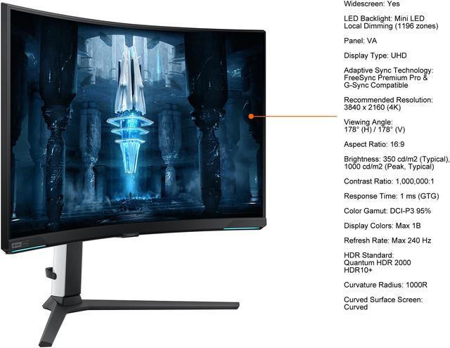 Alt view image 5 of 20 - SAMSUNG 32" Max 240 Hz VA UHD Gaming Monitor FreeSync Premium Pro (AMD Adaptive Sync) DCI-P3 95% HDMI, DisplayPort, USB, Audio Odyssey Neo G8 LS32BG852NNXGO