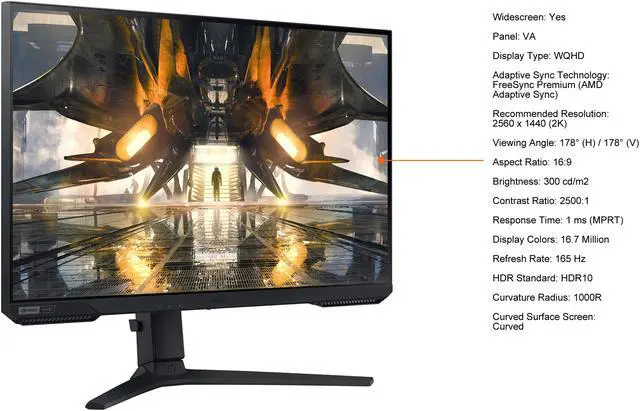 Alt view image 5 of 10 - SAMSUNG 27" 165 Hz VA WQHD Gaming Monitor FreeSync Premium (AMD Adaptive Sync) HDMI, DisplayPort, Audio Odyssey G55A LS27AG550ENXZA