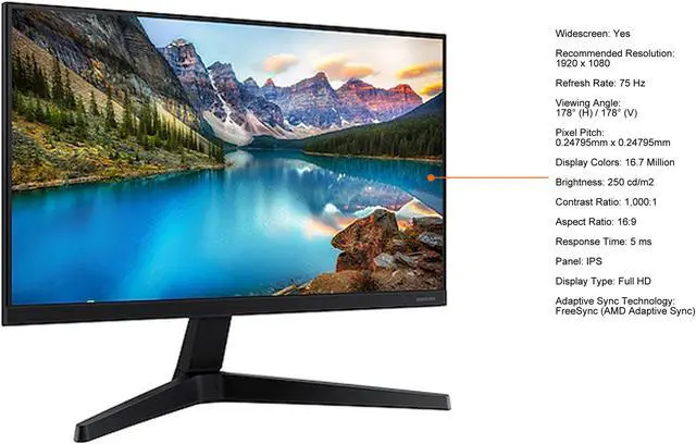 Alt view image 4 of 8 - SAMSUNG T37F Series F22T374FWN 22" (21.5" Viewable) Full HD 1920 x 1080 75 Hz HDMI, DisplayPort FreeSync (AMD Adaptive Sync) IPS Monitor