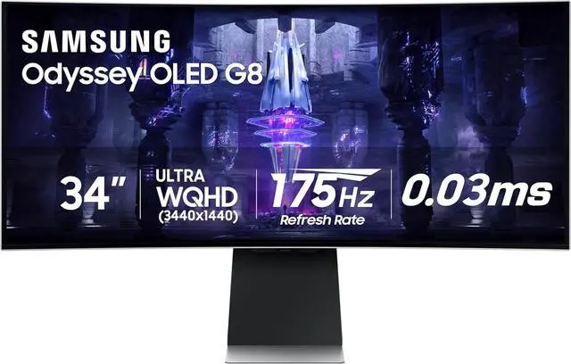 Main image of SAMSUNG 34" Odyssey G85SB Series Curved Gaming Monitor QD-OLED Ultra WQHD, 175Hz, 0.03ms, DisplayHDR True Black 400, AMD FreeSync Premium Pro, Advanced Game Streaming, LS34BG850SNXZA