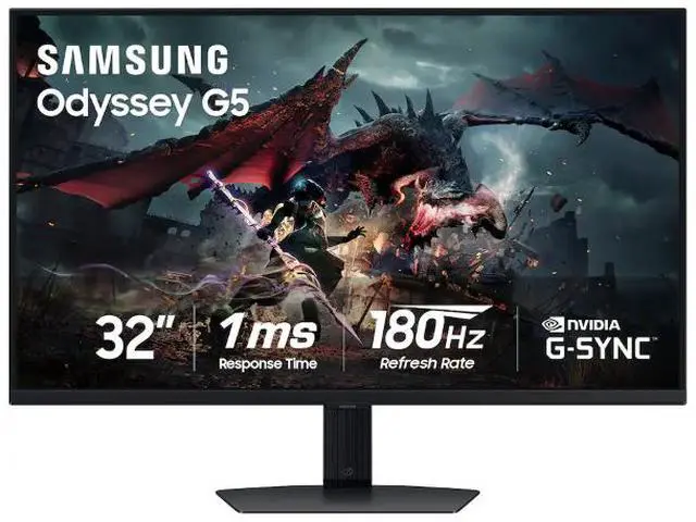Main image of SAMSUNG Odyssey G5 Gaming Monitor 32" 180 Hz Fast IPS QHD AMD FreeSync and G-Sync Compatible, 2560 x 1440 (2K) sRGB 99% w/ Height, Pivot, Swivel, Tilt Adjustable stand LS32DG502ENXZA