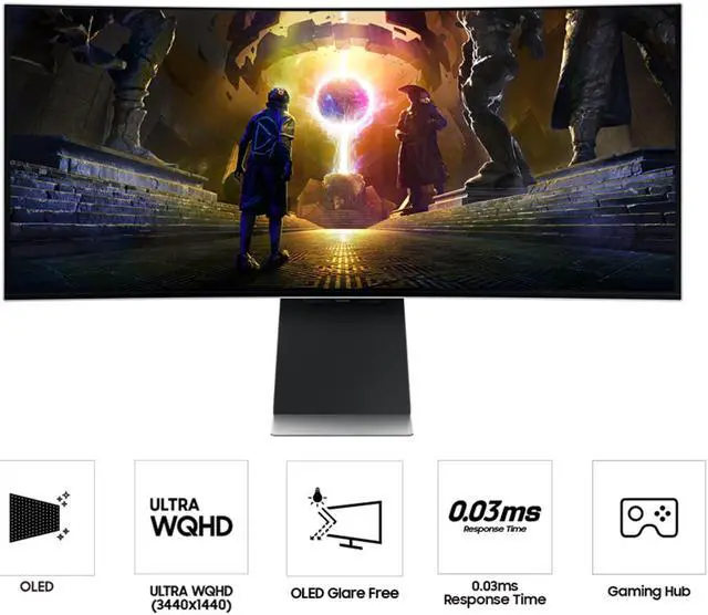 Alt view image 4 of 5 - Samsung Odyssey G8 34" WQHD 175Hz 0.03ms GTG Curved OLED G-Sync/FreeSync Gaming Monitor-LS34DG850SNXZA- Silver