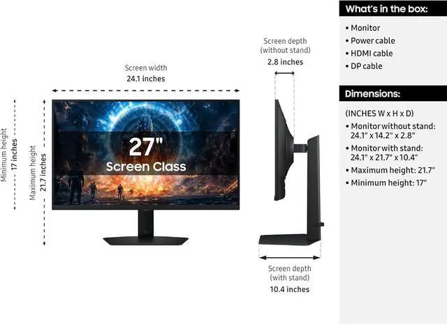 Alt view image 11 of 16 - SAMSUNG 27” Odyssey G6 G60F QHD Resolution Gaming Monitor, 350Hz Refresh Rate, Fast IPS Panel, VESA DisplayHDR™ 400, NVIDIA G-Sync Compatible, AMD FreeSync™ Premium, Ergonomic Stand, LS27FG60DENXZA