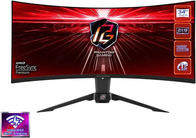 Main image of ASRock PHANTOM GAMING 34" 2K (3440 x 1440) 165Hz/1ms (144Hz and higher) Wi-Fi Antenna FreeSync Curved Gaming Monitor, 2*HDMI, 1*DisplayPort, (PG34WQ15R2B)