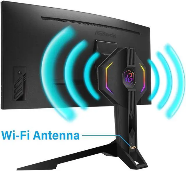 Alt view image 2 of 10 - ASRock Phantom PG34WQ15R3A 34" WQHD 3440 x 1440 (2K) 165 Hz (144Hz and higher) Wi-Fi Antenna FreeSync Premium (AMD Adaptive Sync) Built-in Speakers Curved Gaming Monitor