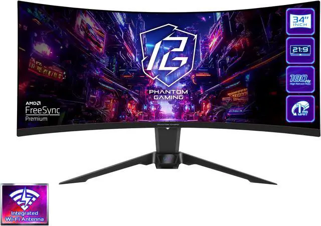 Alt view image 2 of 8 - ASRock Phantom Gaming 34" 180 Hz VA WQHD Gaming Monitor FreeSync Premium (AMD Adaptive Sync) 123% sRGB / 94% DCI-P3 PG34QRT2B