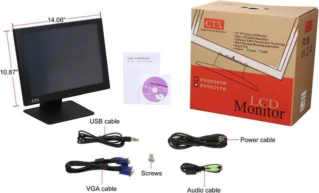 Alt view image 9 of 9 - CTX PV5931TR Black 15" USB 5-wire Resistive Touchscreen Monitor 300 cd/m2 500:1 Built-in Speakers