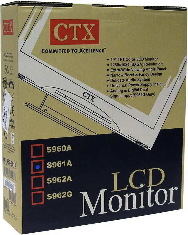 Alt view image 10 of 10 - CTX 19" Active Matrix, TFT LCD SXGA LCD Monitor 25 ms 15-pin D-sub, Audio: Mini-Stereo jack S961A
