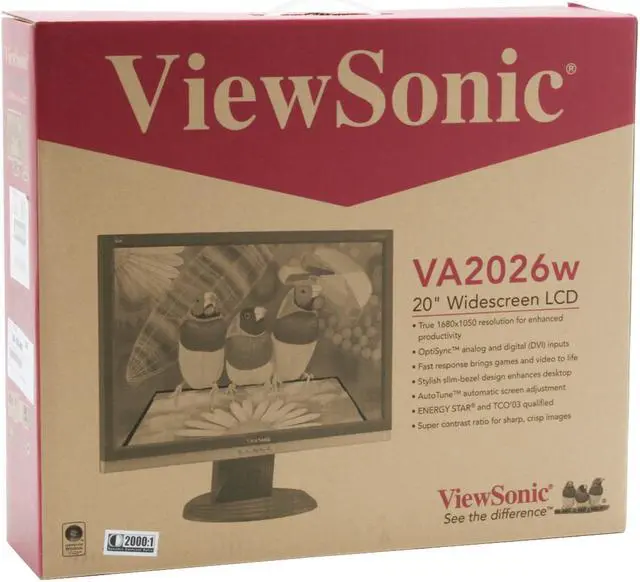 Alt view image 11 of 11 - ViewSonic VA2026W Black-Silver 20" 5ms DVI Widescreen Super high resolution LCD Monitor 300 cd/m2 2000:1 DCR