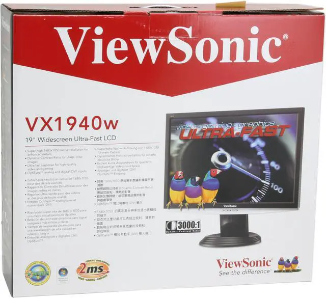 Alt view image 12 of 12 - ViewSonic X Series VX1940w Black&Silver 19" 2ms(GTG)  Super High Resolution 1680x1050 DVI Widescreen LCD Monitor 300 cd/m2 1000:1 static (typ), 3000:1 dynamic (typ)