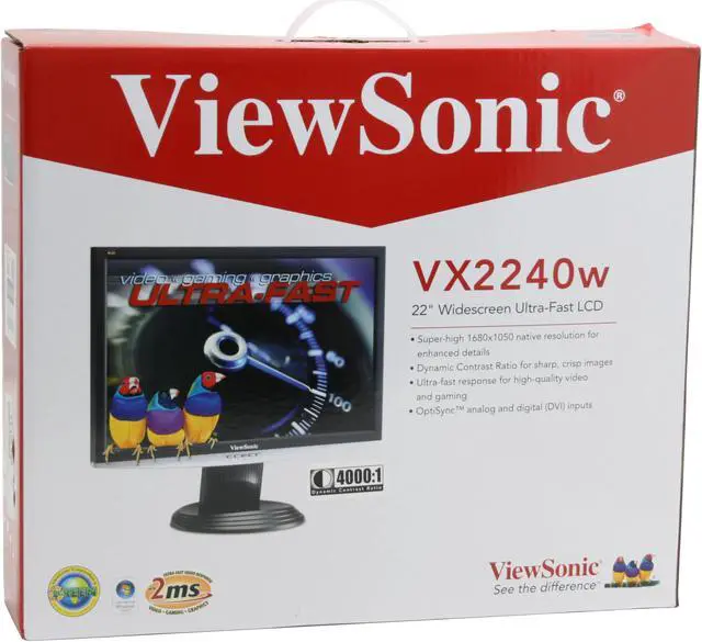 Alt view image 12 of 12 - ViewSonic X Series VX2240W Black-Silver 22" 2msDVI Widescreen LCD Monitor 300 cd/m2 1000:1, 4000:1 (DC)