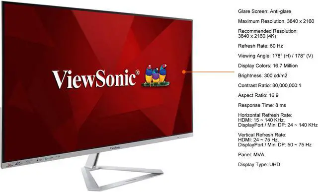 Alt view image 4 of 17 - ViewSonic 31.5" (Viewable) 60 Hz VA UHD Monitor 8 ms Flat Panel VX3276-4K-MHD