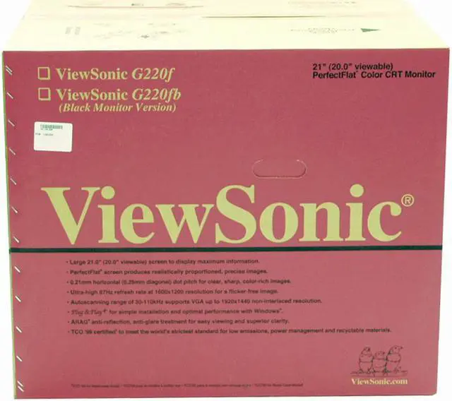 Alt view image 6 of 6 - ViewSonic G220fb Black 21" CRT Monitor 0.21mm horizontal, 0.25mm diagonal Dot Pitch 15-pin mini D-sub