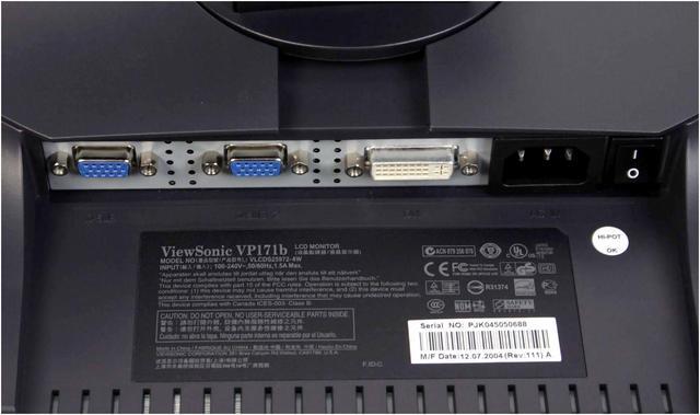 Alt view image 8 of 10 - ViewSonic 17" Active Matrix, TFT LCD SXGA LCD Monitor 8 ms Pro Series VP171B-2