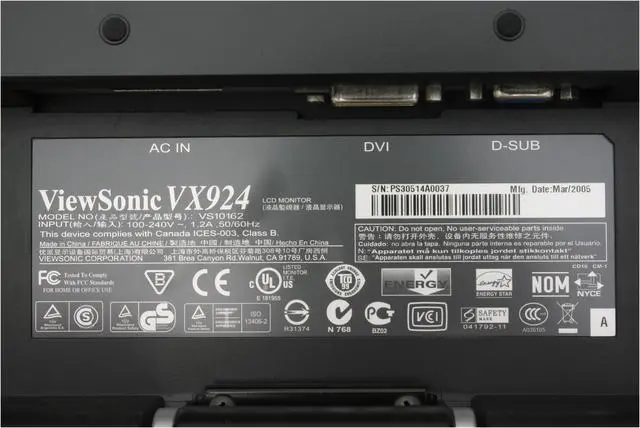 Alt view image 8 of 11 - ViewSonic 19" Active Matrix, TFT LCD SXGA LCD Monitor 3ms gray-to-gray (avg.); 5ms white-black-white (typ) D-Sub, DVI-D X Series VX924