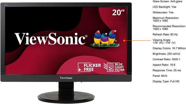 Alt view image 3 of 14 - ViewSonic VA2055SM 20 Inch 1080p LED Monitor with VGA Input and Enhanced Viewing Comfort