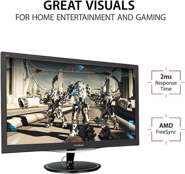 Alt view image 2 of 10 - ViewSonic VX2457-MHD 24 Inch 75Hz 2ms 1080p Entertainment Monitor with FreeSync Eye Care HDMI and DP