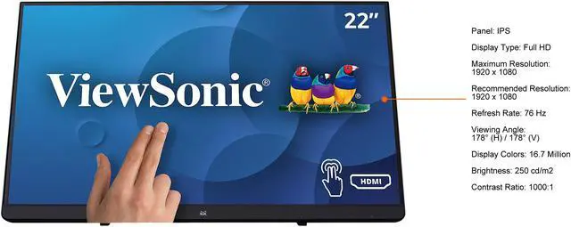 Alt view image 2 of 17 - ViewSonic TD2230 22 Inch 1080p 10-Point Multi Touch Screen IPS Monitor with HDMI and DisplayPort