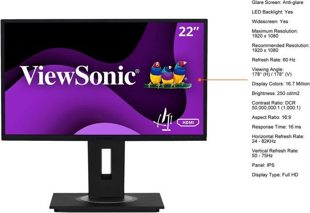 ViewSonic VG2448a, 24 Ergonomic 40-Degree Tilt 1080p IPS Monitor w/ HDMI,  DP, VGA