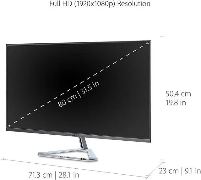 Alt view image 3 of 16 - ViewSonic VX3276-MHD 32 Inch 1080p Frameless Widescreen IPS Monitor with Screen Split Capability HDMI and DisplayPort