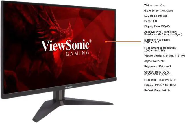 Alt view image 5 of 11 - Viewsonic VX2758-2KP-MHD 27" 2560 x 1440 WQHD 2K 1ms (MPRT) 144Hz 2x HDMI DisplayPort AMD FreeSync Anti-Glare LED Backlit IPS Gaming Monitor