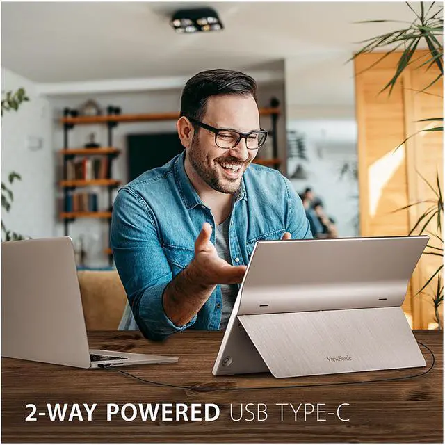 Alt view image 3 of 19 - ViewSonic TD1655 15.6 Inch 1080p Portable Monitor with IPS Touchscreen, 2 Way Powered 60W USB C, Eye Care, Dual Speakers, Frameless Design, Built in Stand with Cover