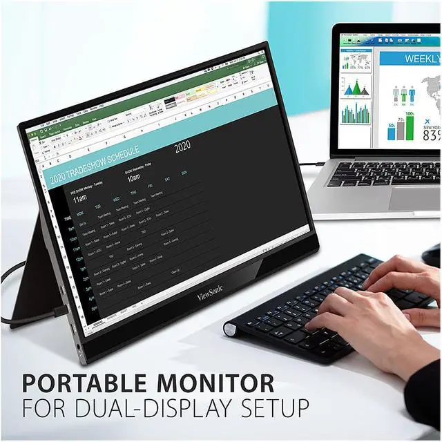Alt view image 5 of 14 - ViewSonic VG1655 15.6 Inch 1080p Portable Monitor with 2 Way Powered 60W USB C, IPS, Eye Care, Dual Speakers, Frameless Design, Built in Stand with Cover