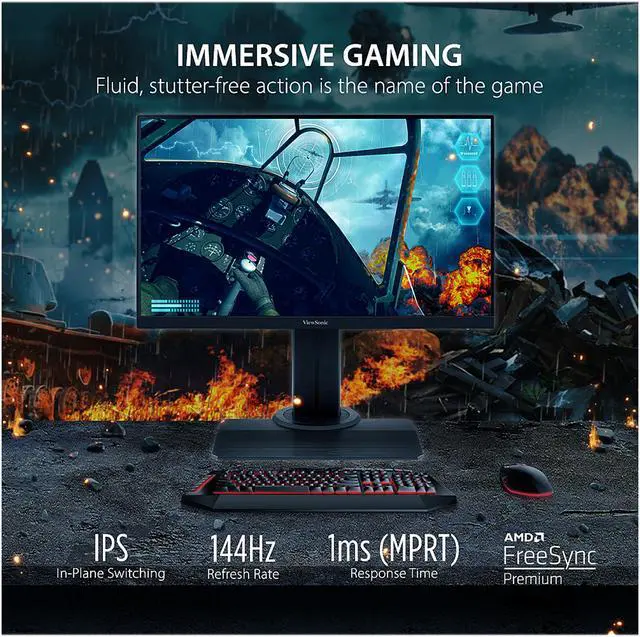 Alt view image 2 of 13 - ViewSonic XG2405 24 Inch 1080p 1ms 144Hz Frameless IPS Gaming Monitor with FreeSync Premium Eye Care Advanced Ergonomics Mode HDMI and DP for Esports