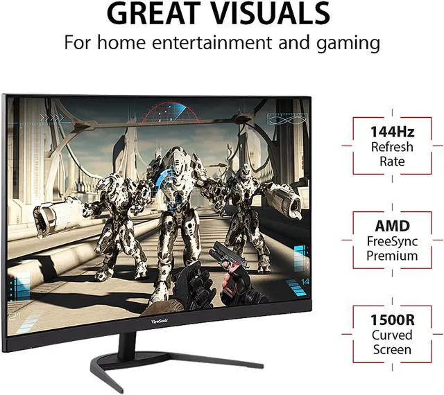 Alt view image 5 of 16 - ViewSonic VX3268-2KPC-MHD 32 Inch 1440p QHD Curved 144Hz 1ms Gaming Monitor with FreeSync Premium Eye Care HDMI and DP