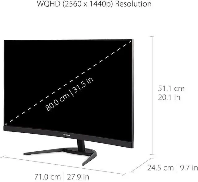 Alt view image 2 of 16 - ViewSonic VX3268-2KPC-MHD 32 Inch 1440p QHD Curved 144Hz 1ms Gaming Monitor with FreeSync Premium Eye Care HDMI and DP