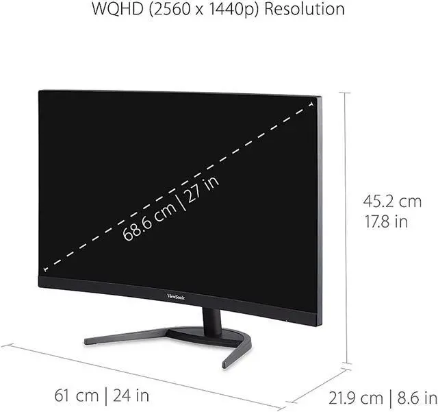 Alt view image 2 of 15 - ViewSonic VX2768-2KPC-MHD 27 Inch QHD 1440p Curved 144Hz 1ms Gaming Monitor with FreeSync Premium Eye Care HDMI and Display Port