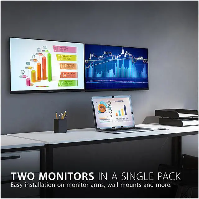 Alt view image 5 of 10 - ViewSonic VA2256-MHD_H2 22 Inch Frameless Dual Pack Head-Only 1080p IPS Monitors with HDMI DisplayPort and VGA for Home and Office