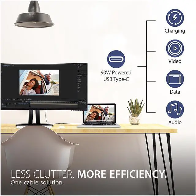 Alt view image 6 of 16 - ViewSonic VP3481a 34 Inch Premium WQHD+ Curved Ultrawide Monitor with FreeSync, 100Hz, ColorPro 100% sRGB Rec 709, 14-bit 3D LUT, Eye Care, 90W USB C, HDMI, DisplayPort for Home and Office