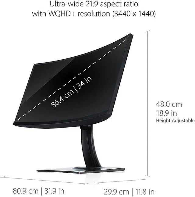 Alt view image 2 of 16 - ViewSonic VP3481a 34 Inch Premium WQHD+ Curved Ultrawide Monitor with FreeSync, 100Hz, ColorPro 100% sRGB Rec 709, 14-bit 3D LUT, Eye Care, 90W USB C, HDMI, DisplayPort for Home and Office