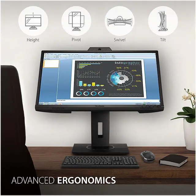 Alt view image 6 of 18 - ViewSonic VG2440V 24 Inch 1080p IPS Video Conferencing Monitor with Integrated 2MP Camera, Microphone, Speakers, Eye Care, Ergonomic Design, HDMI DisplayPort VGA Inputs for Home and Office