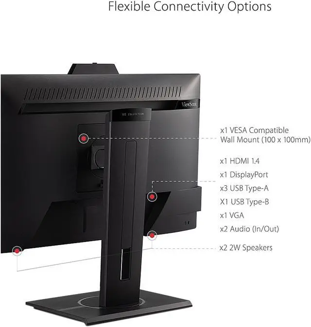 Alt view image 3 of 18 - ViewSonic VG2440V 24 Inch 1080p IPS Video Conferencing Monitor with Integrated 2MP Camera, Microphone, Speakers, Eye Care, Ergonomic Design, HDMI DisplayPort VGA Inputs for Home and Office