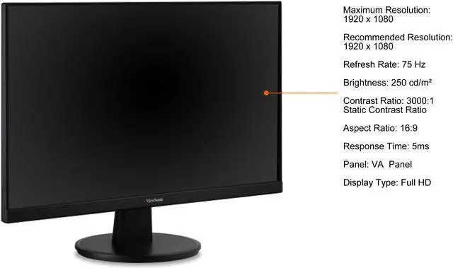 Alt view image 11 of 19 - ViewSonic VA2447-MH 24 Inch Full HD 1080p Monitor with Ultra-Thin Bezel, Adaptive Sync, 75Hz, Eye Care, and HDMI, VGA Inputs for Home and Office