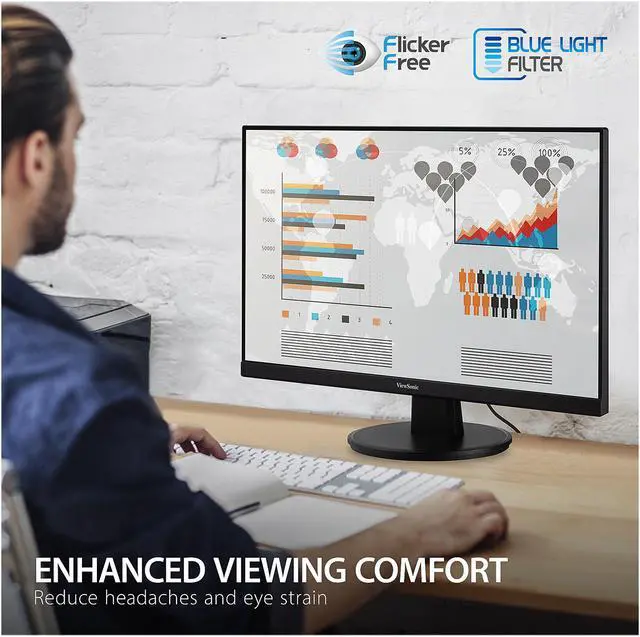 Alt view image 4 of 19 - ViewSonic VA2747-MH 27 Inch Full HD 1080p Monitor with Ultra-Thin Bezel, Adaptive Sync, 75Hz, Eye Care, and HDMI, VGA Inputs for Home and Office