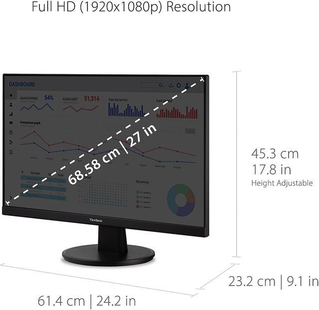 Alt view image 5 of 19 - ViewSonic VA2747-MH 27 Inch Full HD 1080p Monitor with Ultra-Thin Bezel, Adaptive Sync, 75Hz, Eye Care, and HDMI, VGA Inputs for Home and Office